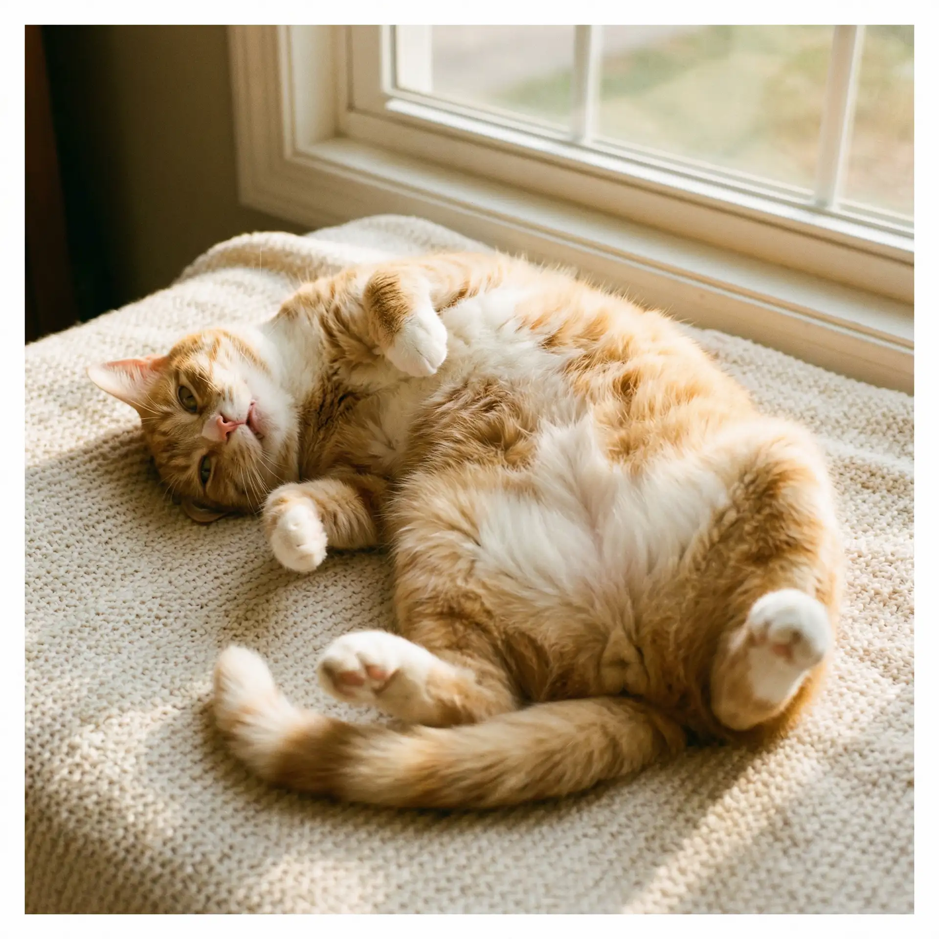 猫咪仰躺露出肚皮 - 迈开腿尝尝你的森林什么感觉